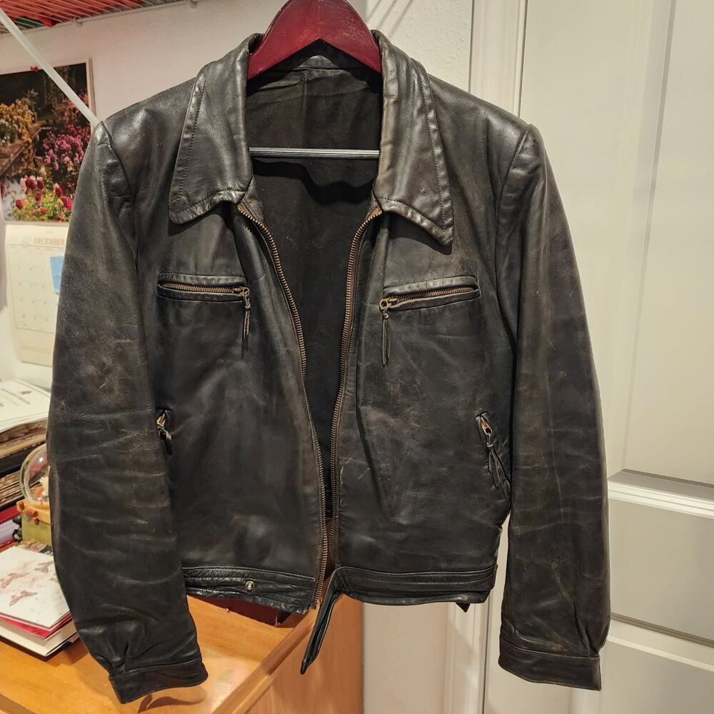 Rare WW II Leather Sportjacke Bomber Jacket Pilot Style - Prym, Ritsch, Zipp